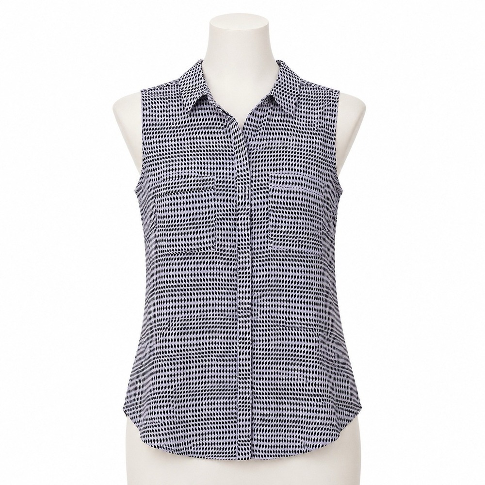 Talbots 3XP 3X Petite Top Button Up‎ Blouse Sleeveless Front Purple Patterned